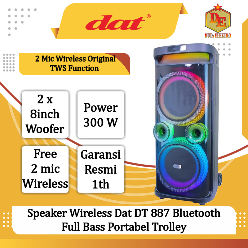 Speaker Wireless Dat DT 887 Bluetooth Full Bass Portabel Trolley