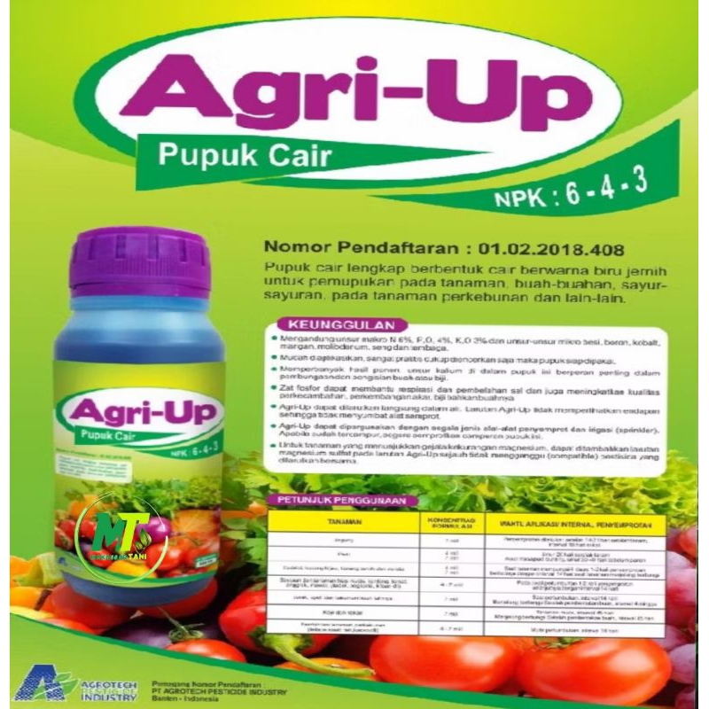 Pupuk NPK Cair Top Grow - AGRI UP KEMASAN 1 LITER  ASLI KEMASAN PABRIK
