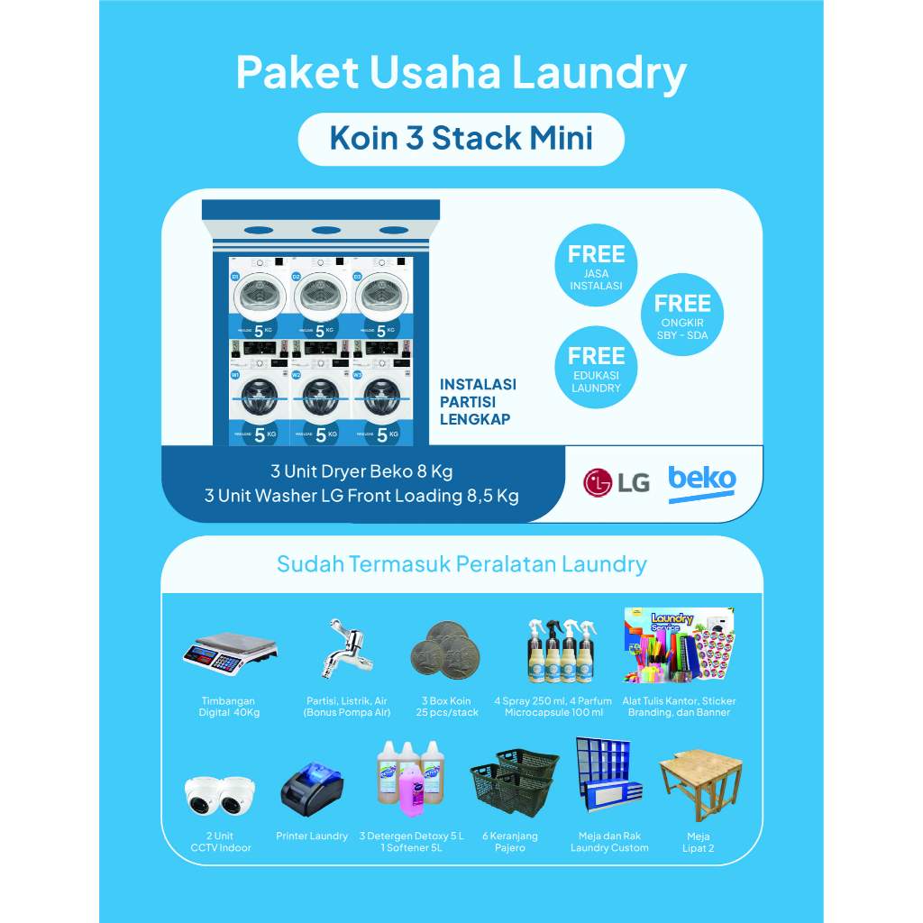 PAKET USAHA LAUNDRY  KOIN MINI 3 STACK