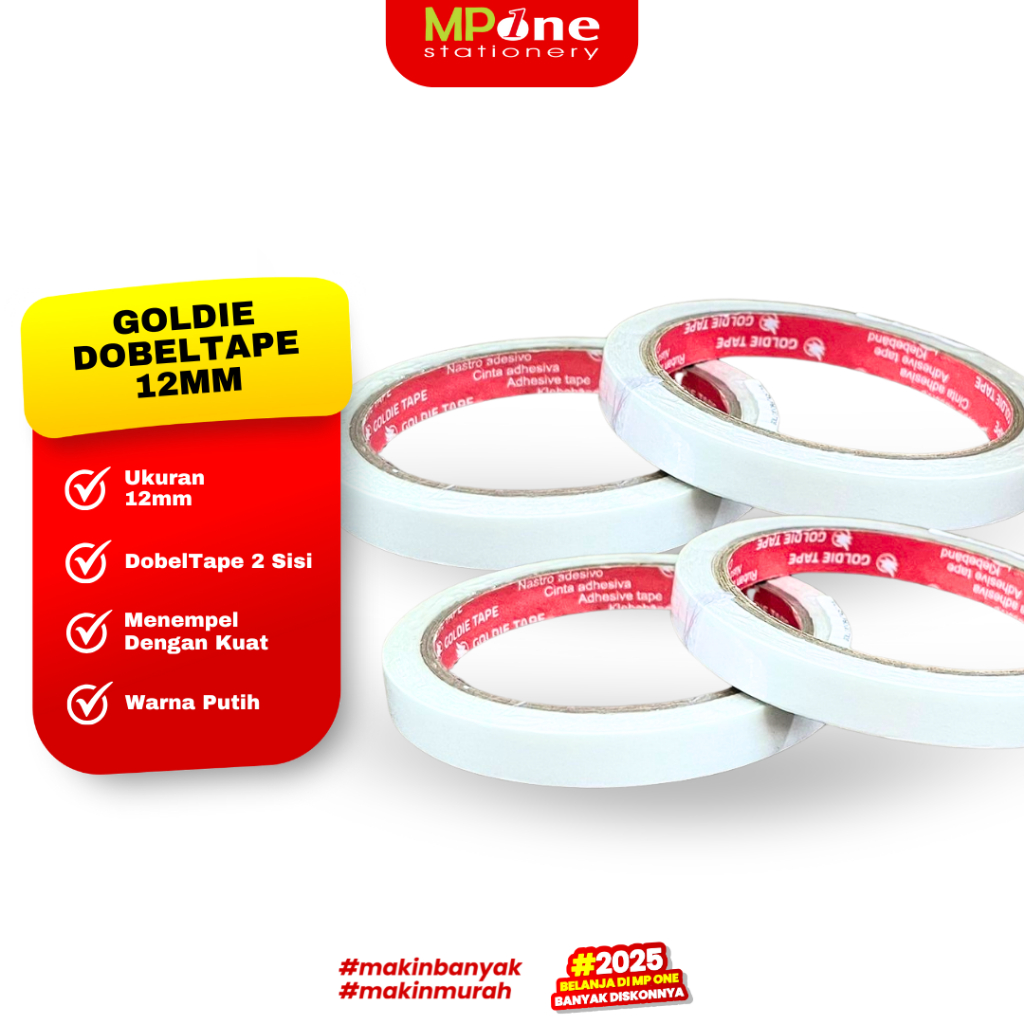 

(1 ROLL) Goldie Double Tape 12MM Putih / Lakban Tape Double Side / Dobel Tape 12mm GOLDIE