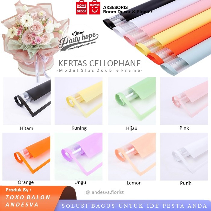 

[isi 20] Kertas Buket Bunga Double Frame / Flower Wrapping Paper Celophane list kotak