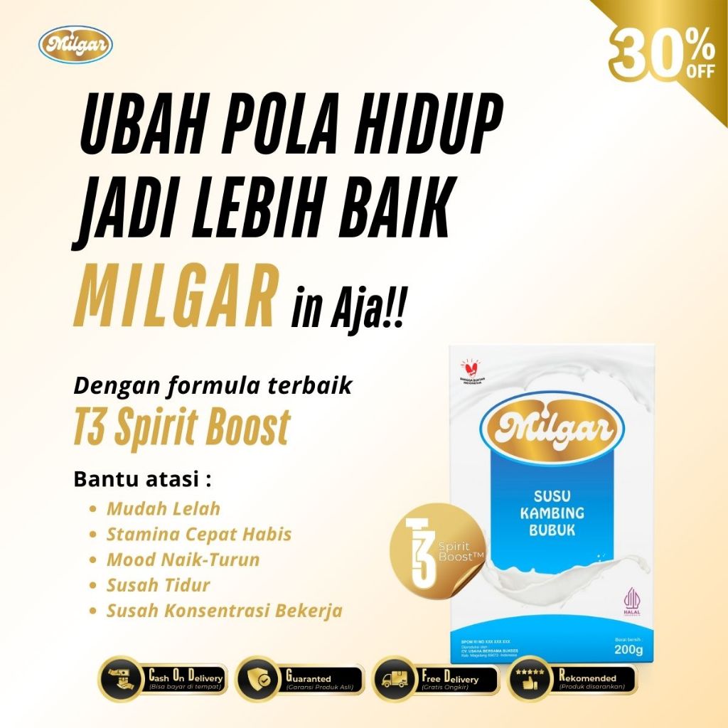 

MILGAR susu kambing etawa asli 100% original bantu atasi susah tidur, capek lelah, nyeri sendi, BPOM