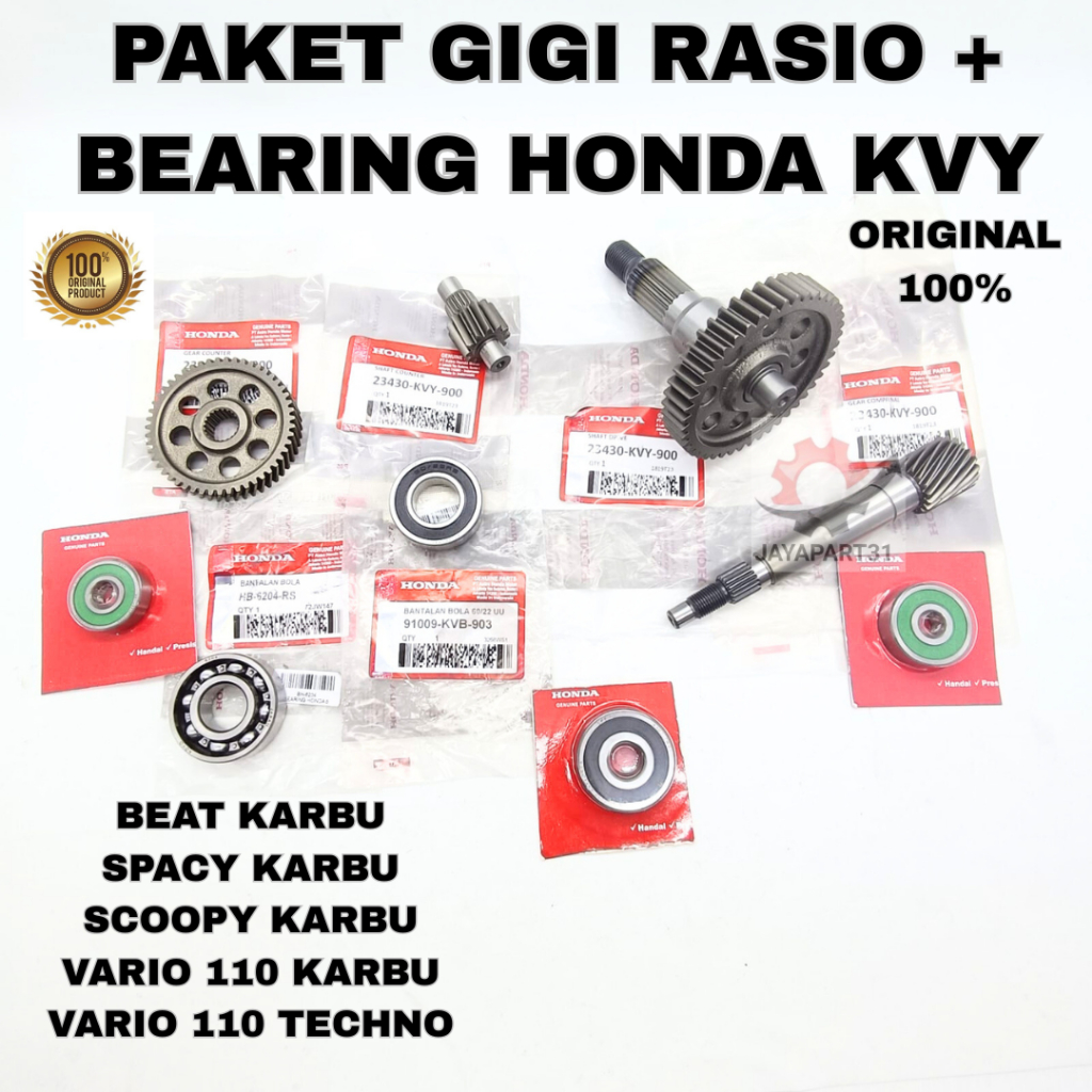 PAKET GIGI RASIO + BEARING HONDA KVY ASLI ORIGINAL AHM BEAT KARBU, SCOOPY KARBU, VARIO 11O KARBU
