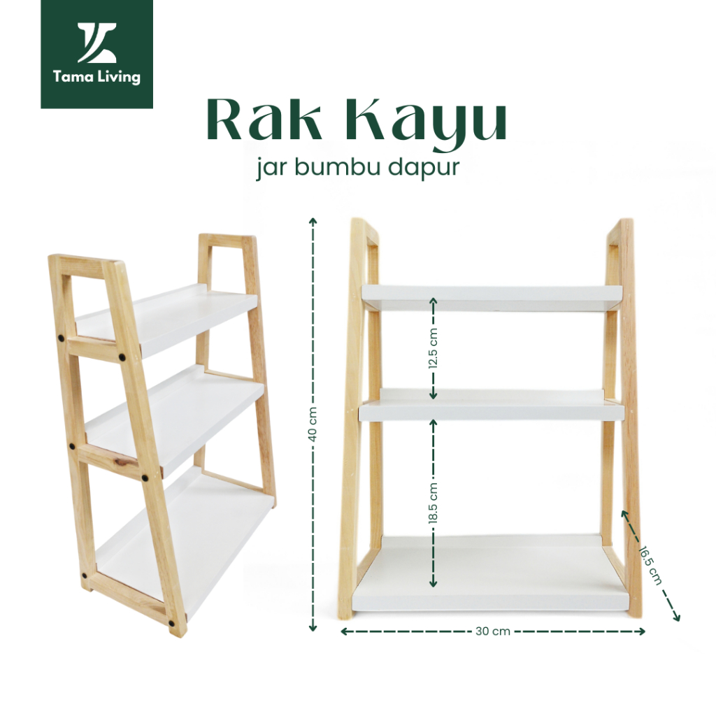 TAMA LIVING Rak Kayu 3 Tingkat Jar Bumbu Dapur Rak Bumbu Dapur Estetik Rak Kayu Susun Tatakan Kayu