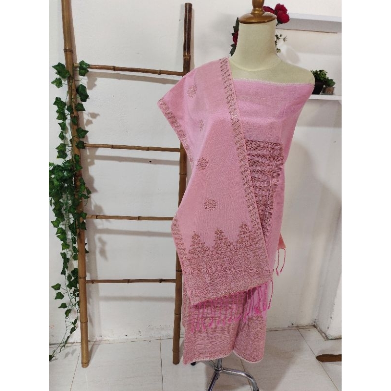 Songket Silungkang warna pink soft pink baby, songket padang