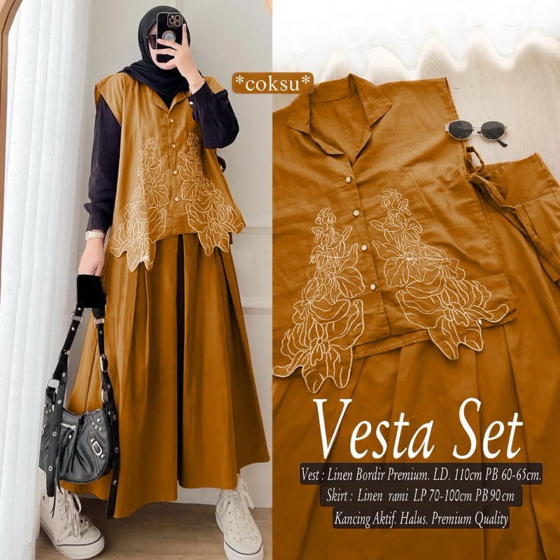 Setelan Rompi Rok. One set Rok. Baju Wanita. Vesta Vest Set