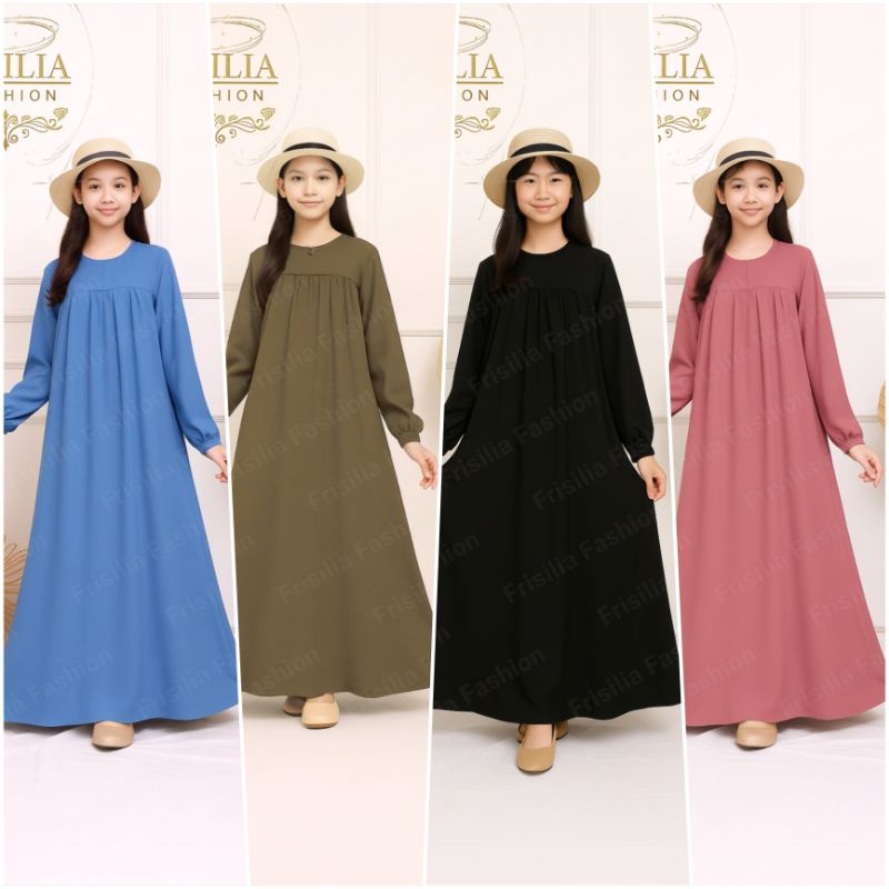 Gamis Anak Perempuan Syari Terbaru Usia 8-13 Tahun Bahan Crinkle Premium Dress Muslimah Modis Kekini