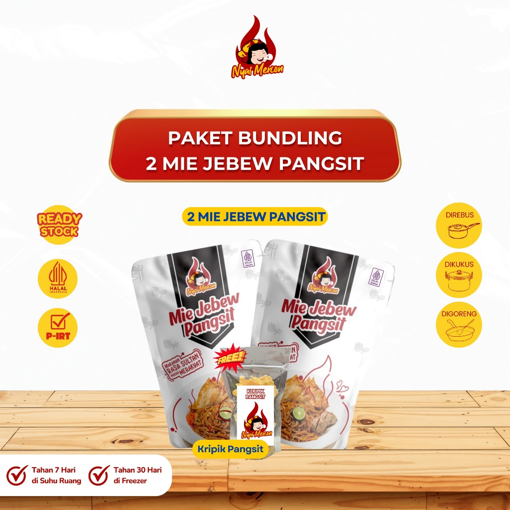 

Nyai Mercon - Paket Bundling 2 Mie Jebew Pangsit Free Kripik Pangsit