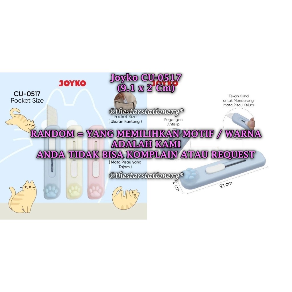 

(1 Biji) GROSIR Mini Cutter JOYKO CU-0517 Cat Paw / Mini Cutter Pemotong Joyko CU-0517 (1 Biji)