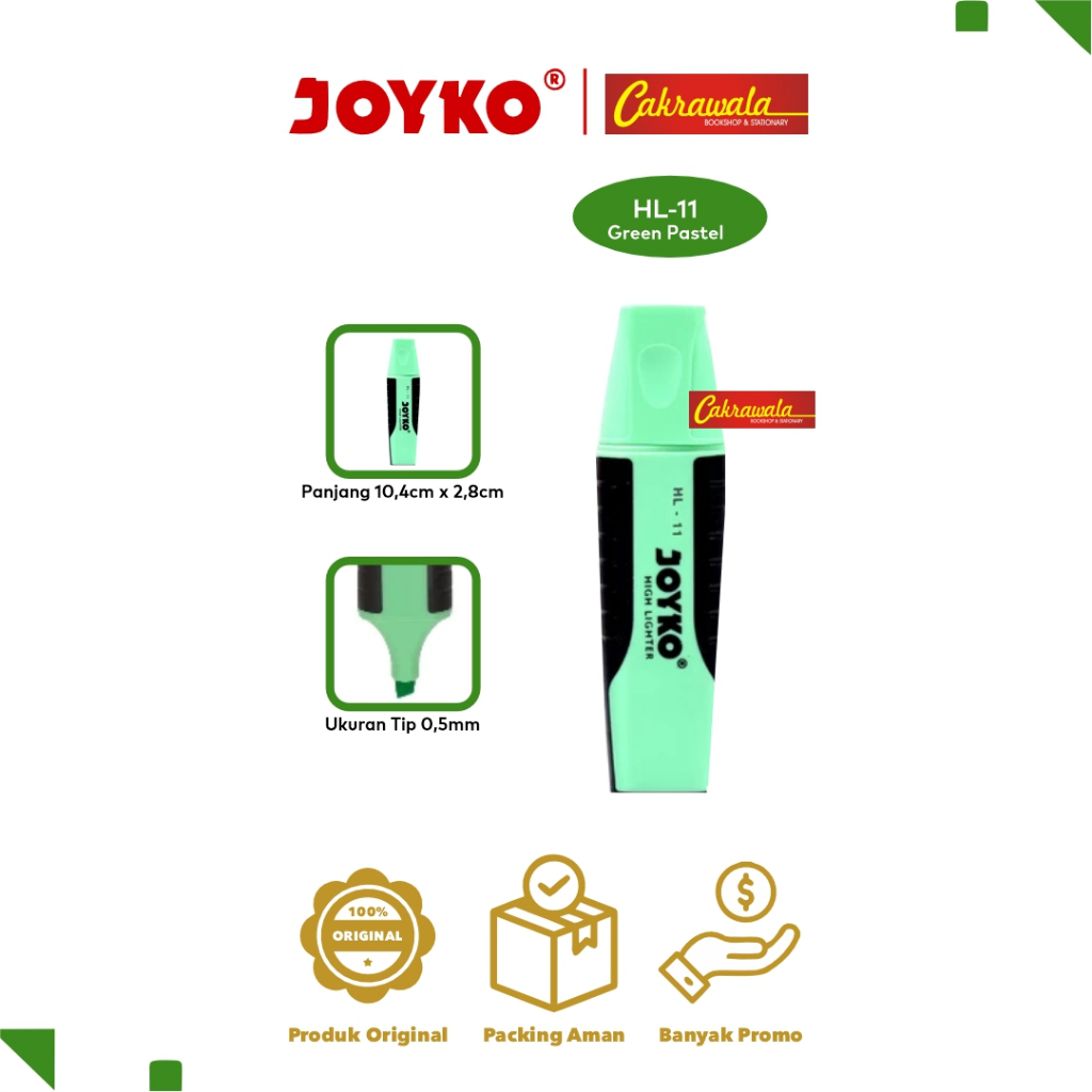 

Joyko Highlighter HL-11 Green Pastel | Stabilo Warna Pastel Hijau Joyko HL11 | Penanda Teks Tinta