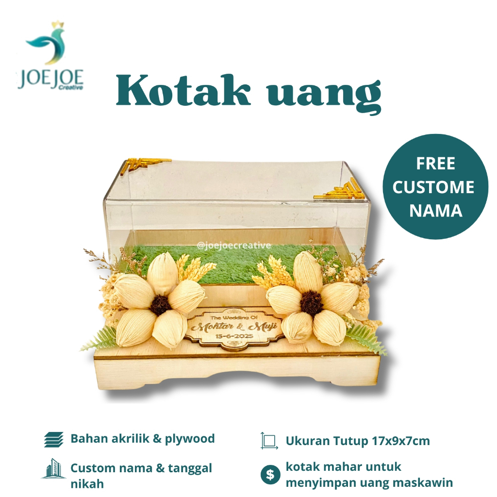 

Kotak Uang Akrilik Bawahan Plywood| Kotak Mahar Akrilik | Kotak Uang Seserahan