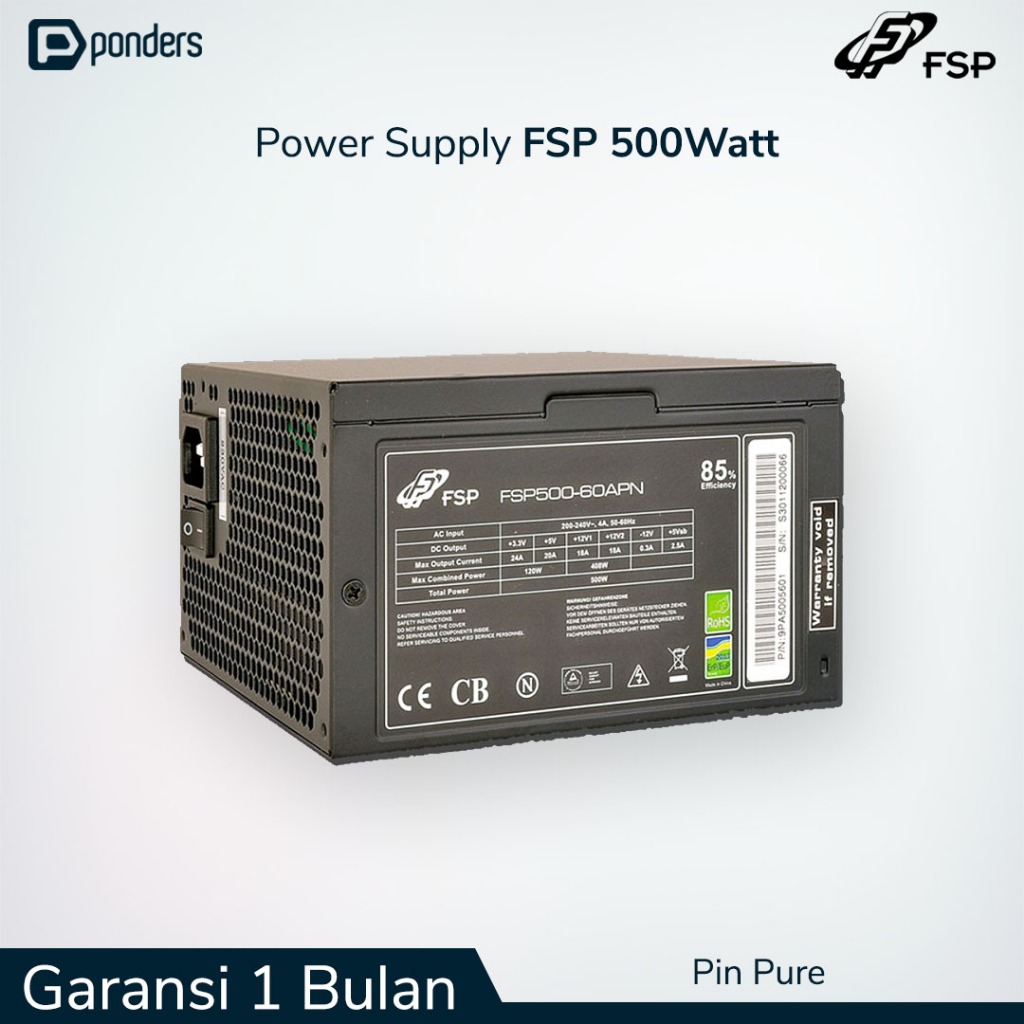 PSU 500 Watt / PowerSupply 500Watt Merk FSP Pin Pure