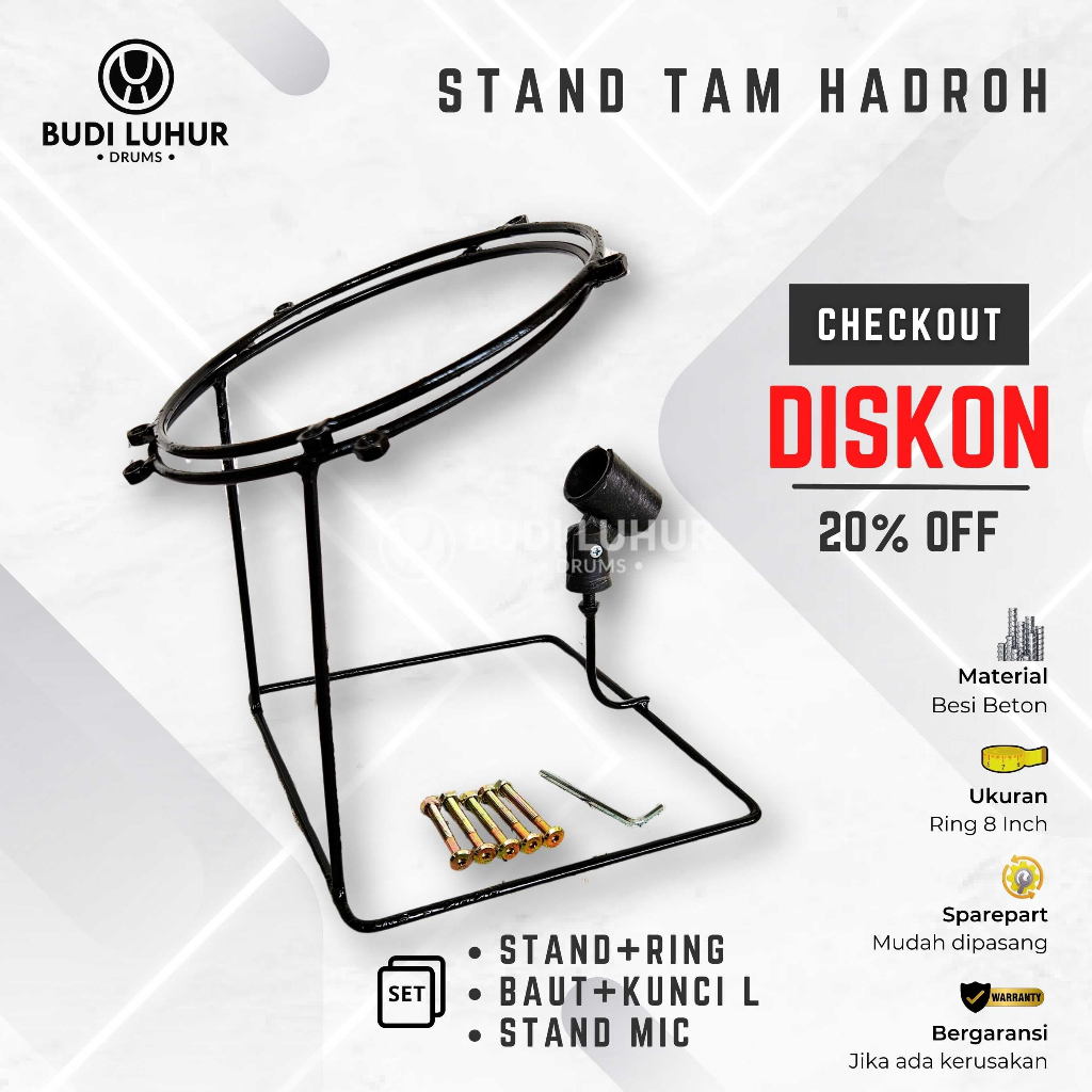 Dudukan Tam Hadroh Stand Tam Stel Mika 8 inch Power Beat Tam Tung Bass Hadroh