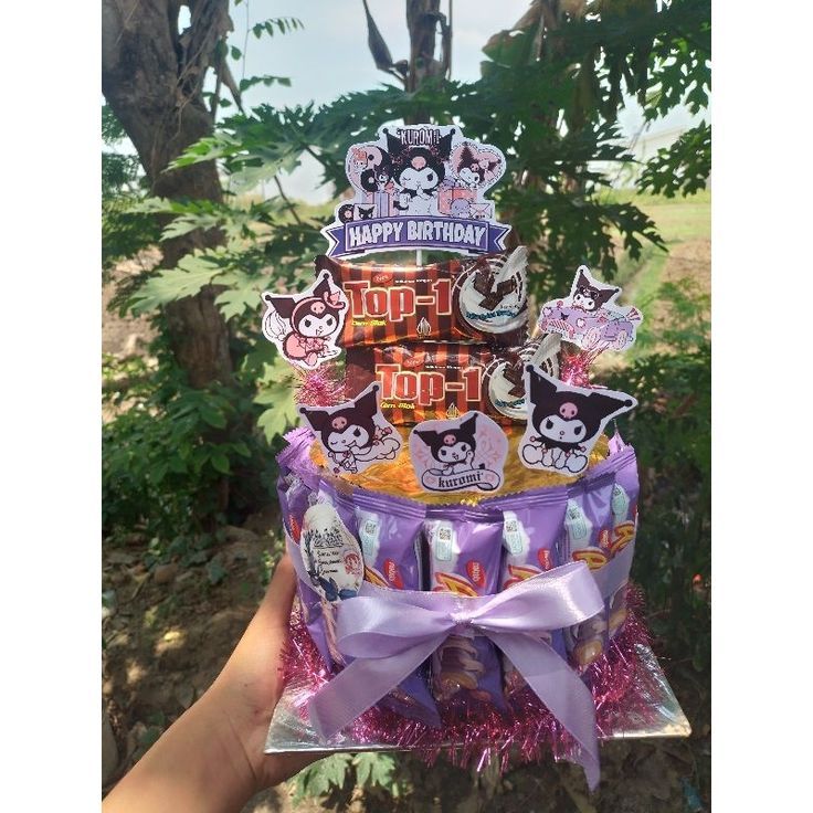 Snack Tower - Snack Tart - Cake Snack Ultah - Snack Cake - Bucket Snack Birthday (Ungu 4)