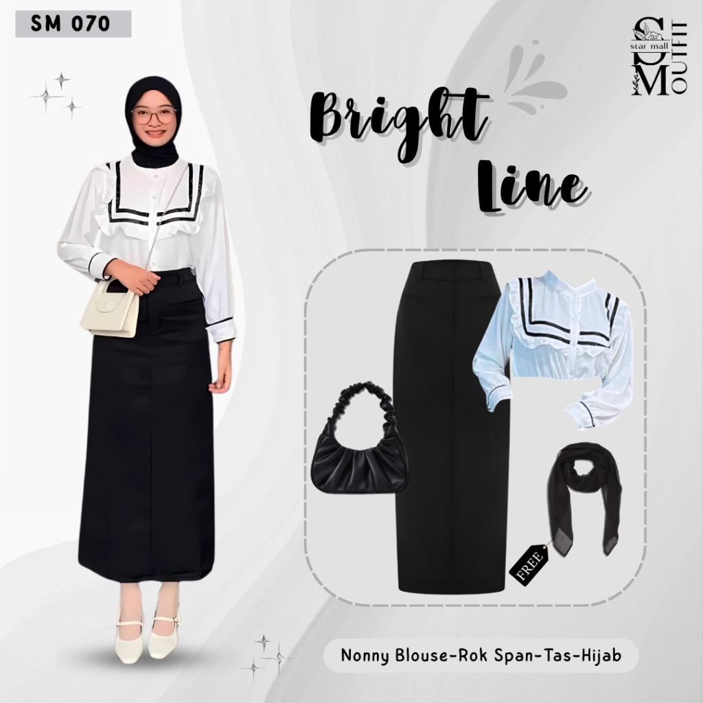 Outfit Setelan Wanita Kekinian (Nonny Blouse, Rok Span, Tas, Free Hijab) Oneset Korean Look SM070