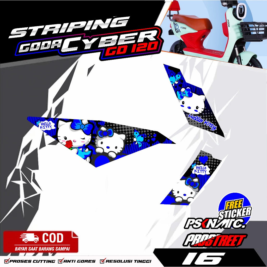 16 STRIPING STICKER SEPEDA LISTRIK GODA CYBER - STRIPING STIKER SEPEDA LISTRIK GODA CYBER VARIASI HE