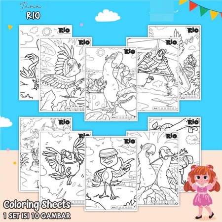 

KERTAS GAMBAR ANAK MEWARNAI KARAKTER RIO UKURAN A4 - COLORING SHEETS 1 SET ISI 10 GAMBAR