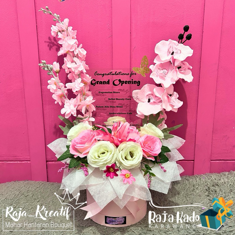 Box Bunga Ucapan Akrilik/Karangan bunga Grand Opening/Hadiah Wisuda/Hadiah Ultah/Hadiah Wedding