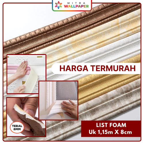 Wall Border List 115CM×8CM Wallborder Foam 3D Moulding List Foam Stiker Dinding Plafon Atas Tebal