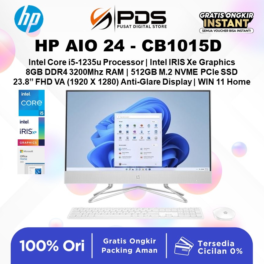 HP ALL IN ONE PC 24 INTEL CORE  I5 1235 RAM 8GB SSD 512GB W11+OHS 23.8FHD WHT -CB1015D