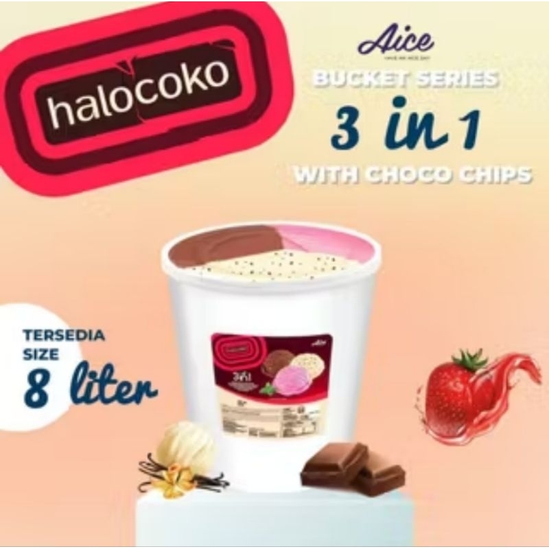 

ICE CREAM AICE HALOCOKO 8 LITER 3 RASA NEOPOLITAN