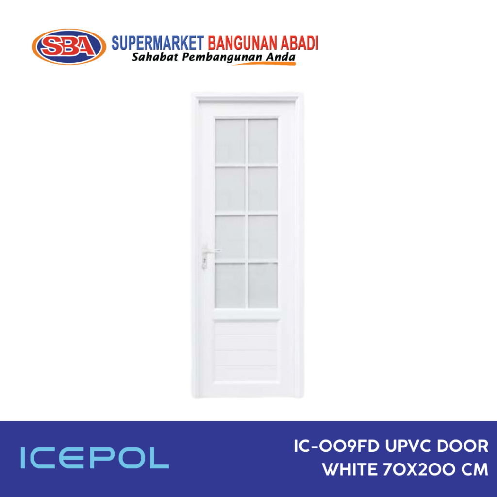Pintu Kamar Kaca UPVC / Pintu Kamar Mandi Kaca UPVC / Pintu UPVC 70x200 Icepol White IC-009FD