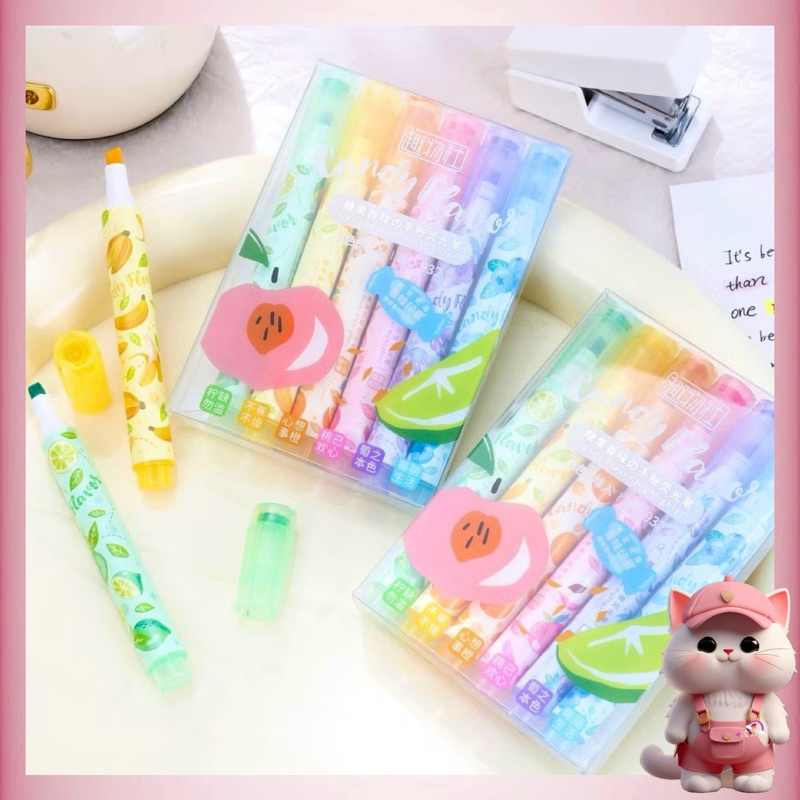 

N238 ( 6 PCS ) Fruit Scented Highlighter Stabilo Set Pastel Spidol Warna Warni Stamp Highliter Lucu Journal Marker Pen Alat Tulis Stationery