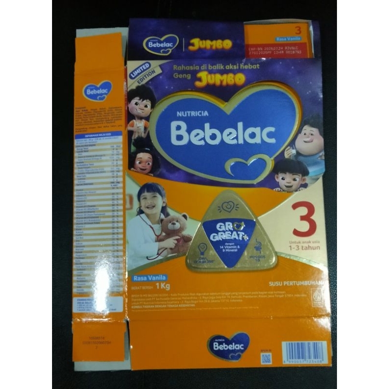 Kardus bekas susu Bebelac 3 & 4 1 kg Vanila Edisi Jumbo