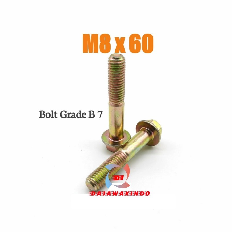 Baut Flange M8 x 60 / Flange Bolt Kuning M8 x 60 / Grade B 7