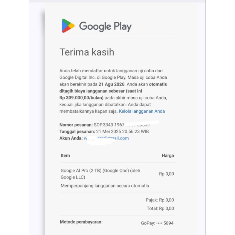 Jasa Verifikasi Email Kampus untuk Google One AI Premium (2TB)
