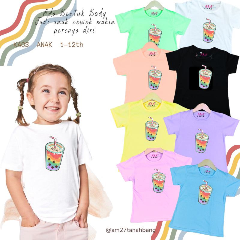 AM27 Kaos Anak BOBA Pelangi / Roblox Rainbow 1-12 tahun Motif Viral / Trending