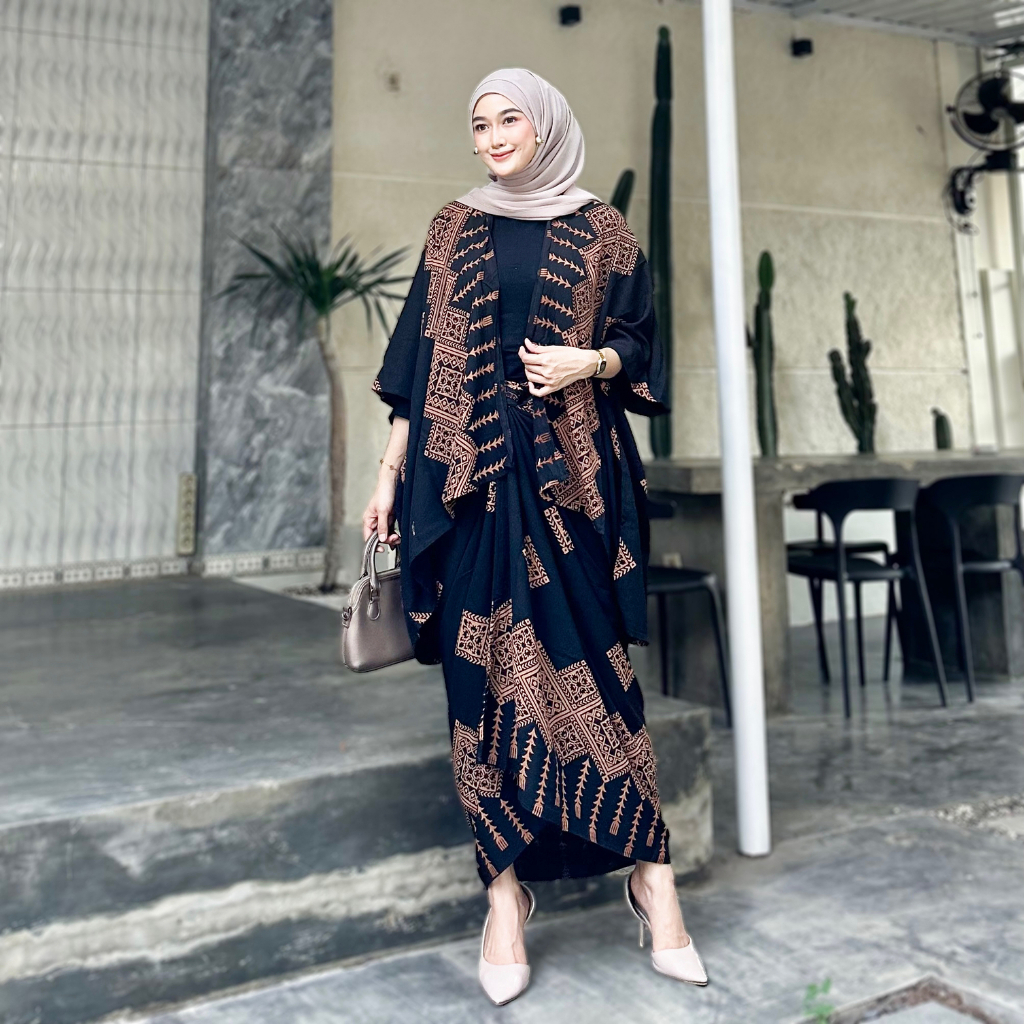 SET KEBAYA MODERN OUTFIT KONDANGAN SIMPEL ONE SET BATIK OUTER ROK LILIT KIMONO WANITA SETPRADA
