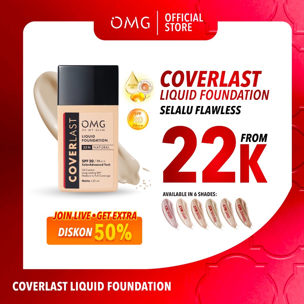 BUBAH ALFIAN APPROVED OMG Oh My Glam Coverlast Liquid Foundation 41 W Sand - Alas Bedak