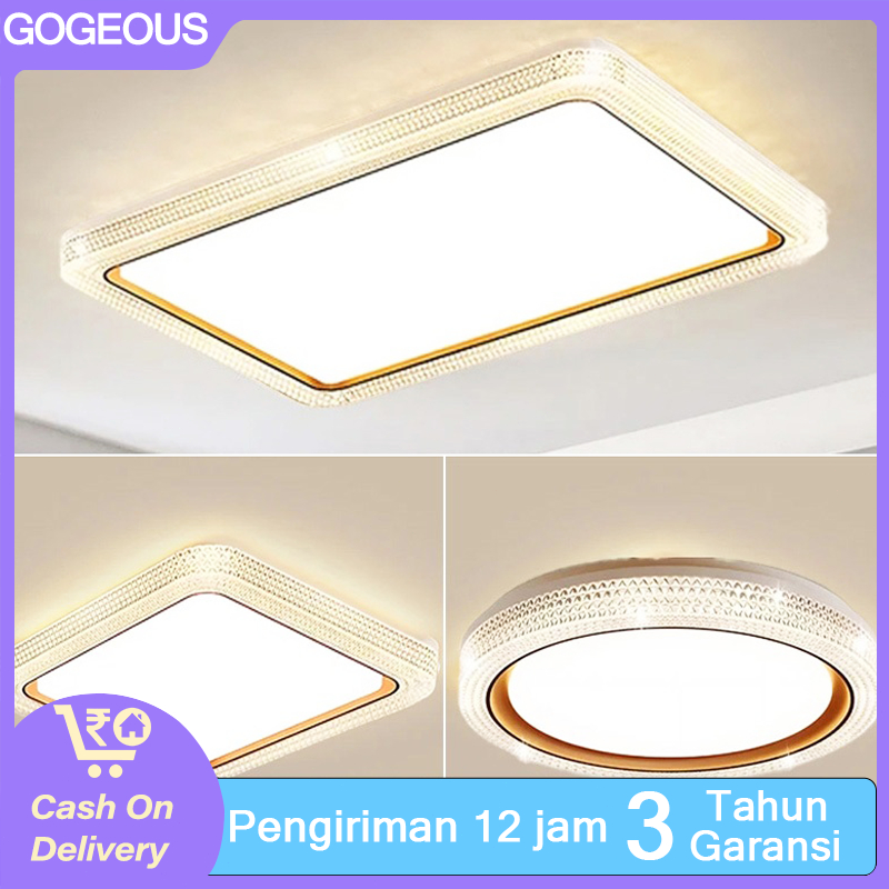 Lampu Plafon Kristal Persegi Bulat Lampu Gantung Ruang Tamur 3 Warna 36/48 W LED Lampu Hias