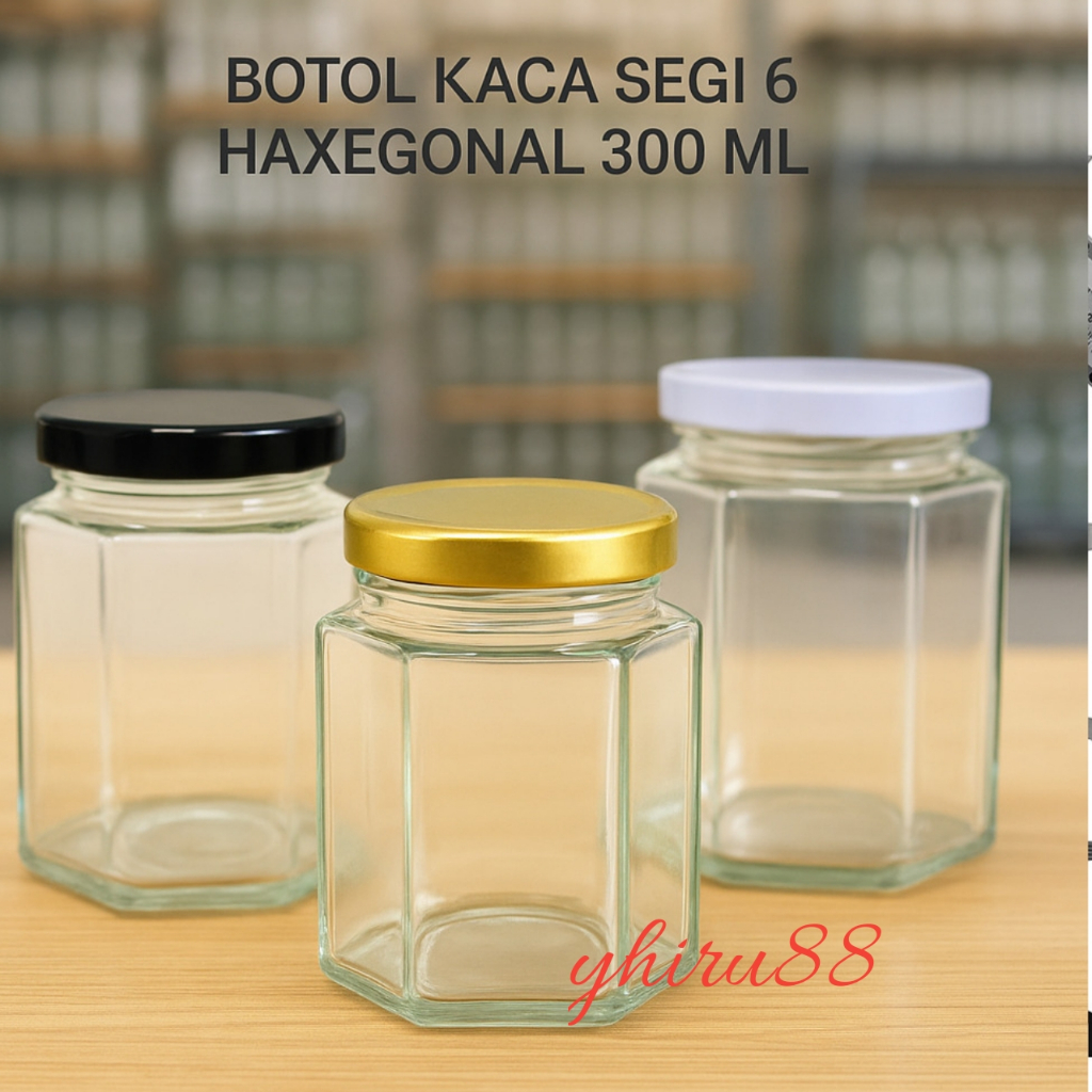 ( 6 PCS)  300ml Botol Kaca  Segienam Haxegonal 300ml / hexagonal / botol kaca segi enam 3000ml