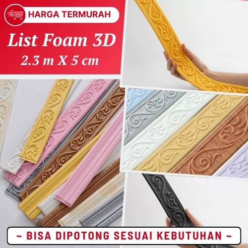 Wallpaper Border Dinding Sticker List Foam 3D Dekorasi Moulding Plafon Atas Rumah Ukir Lebar 5cm