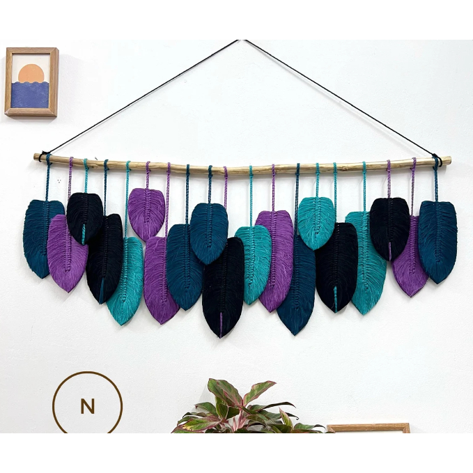 Daun Macrame Seni Dinding Daun Campuran Warna Boho Besar Dekorasi Dinding Daun Berwarna-warni Hiasan
