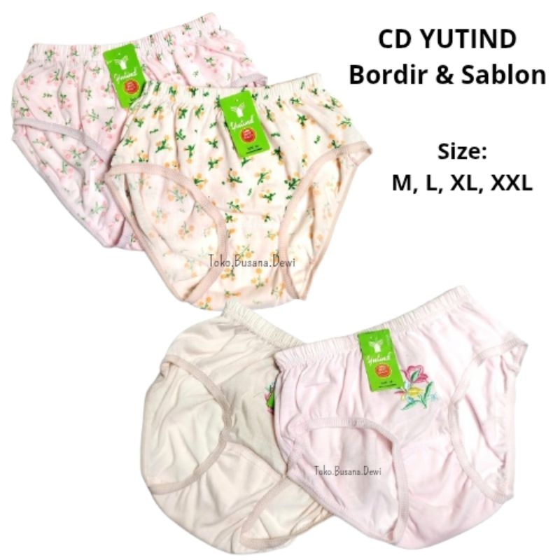 1, 3 pcs CD wanita Yutind Bordir Motif | Celana Dalam Print Sablon | Remaja Dewasa katun Cewek Putri