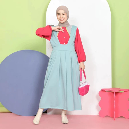 Saba Overall Dress – Overall Rok Kekinian – Dress Wanita Muslim