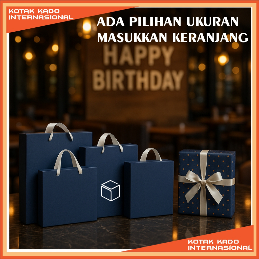 

Box Kado Ulang tahun cowok Hadiah Elegan kotak hampers Biru Navy Masukkan keranjang praktis ditangan ada ukuran