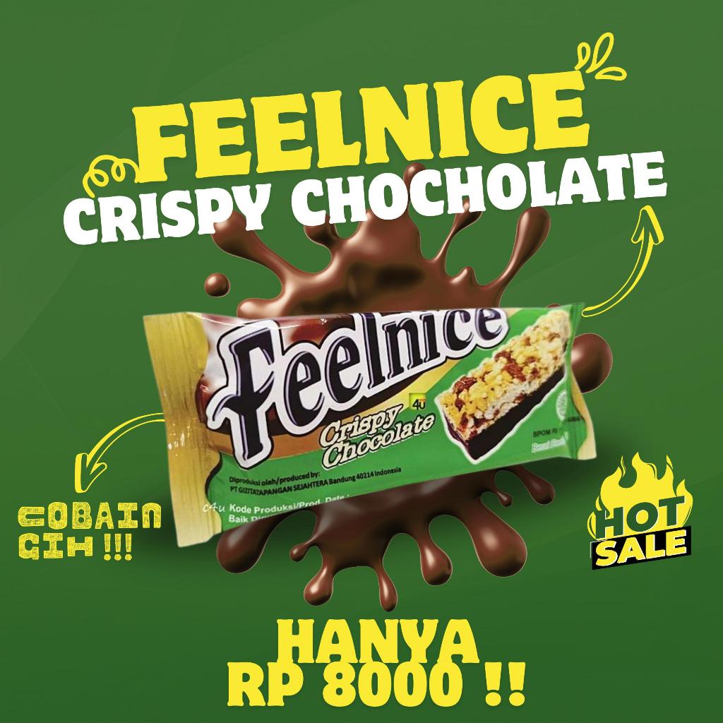 

Feelnice Sereal Bar Crispy Chocolate 15 Gram 1 Pack isi 12pcs / Cereal Bar Sereal Bar Biskuit Wafer Cappuccino Coklat