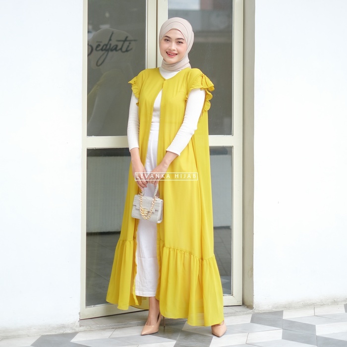 TERBARU  ZAHRA Long Outer Ruffle / Kardigan Ceruti Panjang Tanpa Lengan