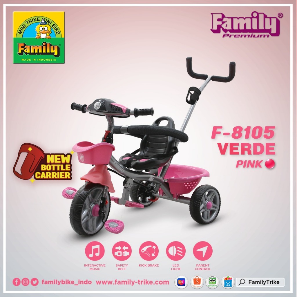 Sepeda Anak Roda 3 FAMILY TRICYCLE F-8105 VERDE Original