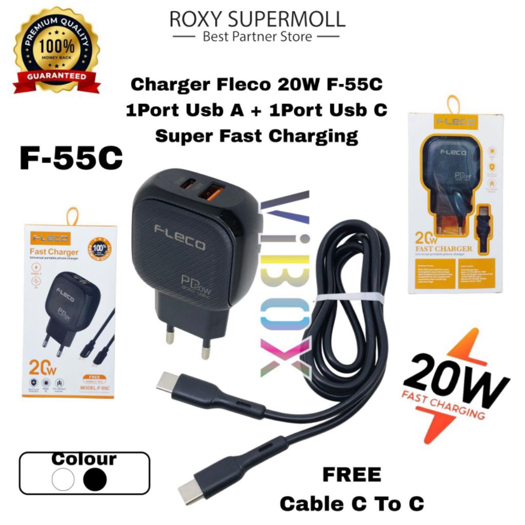 Fast Charger Fleco F55c Plus Kabel C To C Universal Portable Charger BY SMOLL