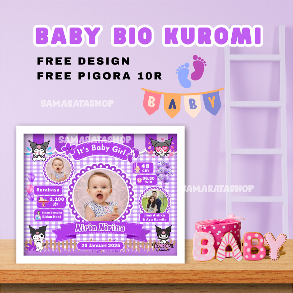 Biodata Bayi Lucu Model Kuromi Free Desain Pigura 10R Cetak Baby Bio Newborn Kado Bayi Unik