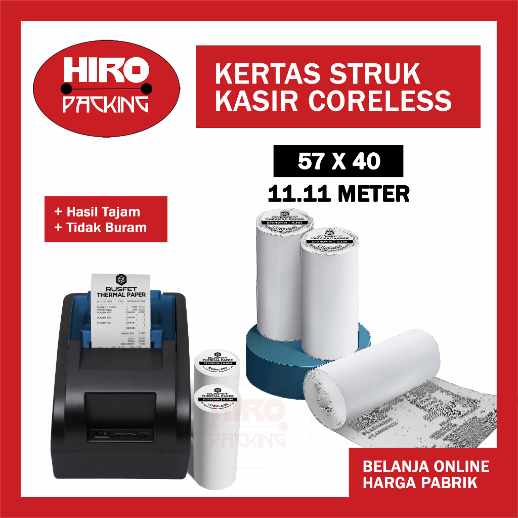 

Kertas Struk Kasir Thermal 57x40 Coreless Paper Bill Pembelian Customer Penjualan 57x30 80x40 80x50 80x80 Core Roll