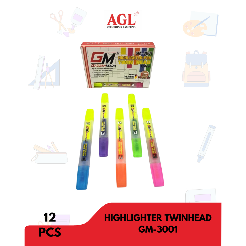 

GADJAH MADA - (12pcs) HIGHLIGHTER TWINHEAD GM - 3001 per pack