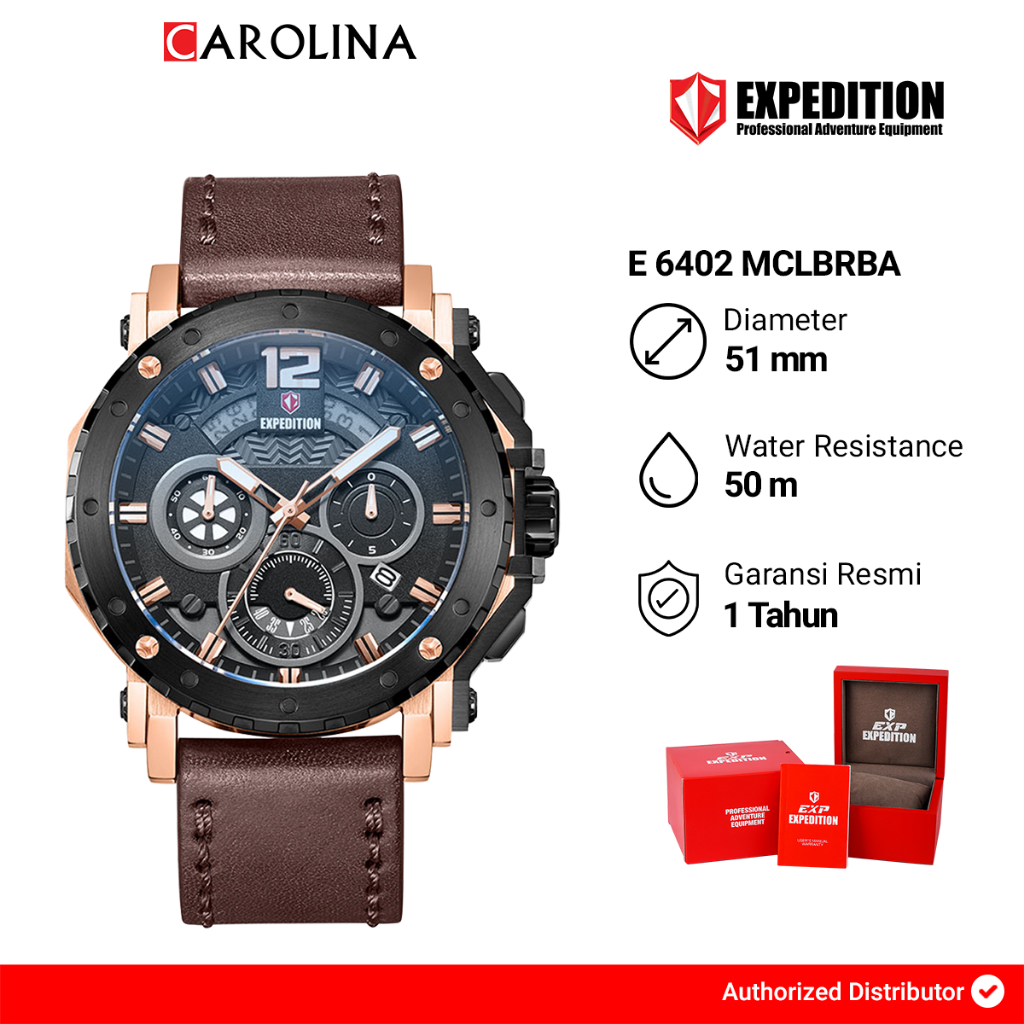 Jam Tangan Pria Expedition Exp Chronograph E 6402 MCLBRBA Black Dial Brown Leather Strap