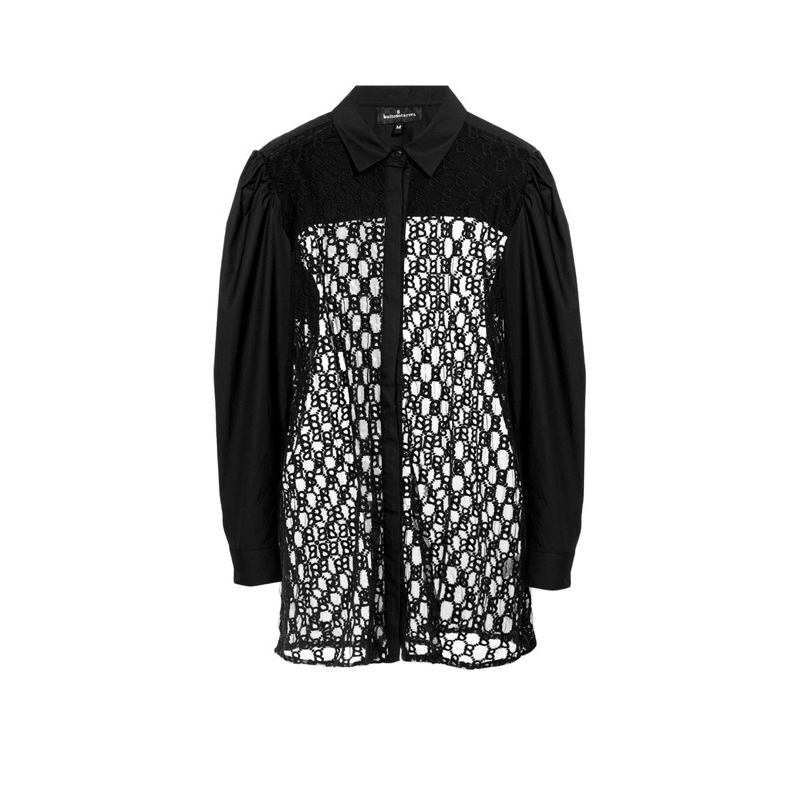 Preloved Buttonscarves Monogram Embroidery Shirt Black L