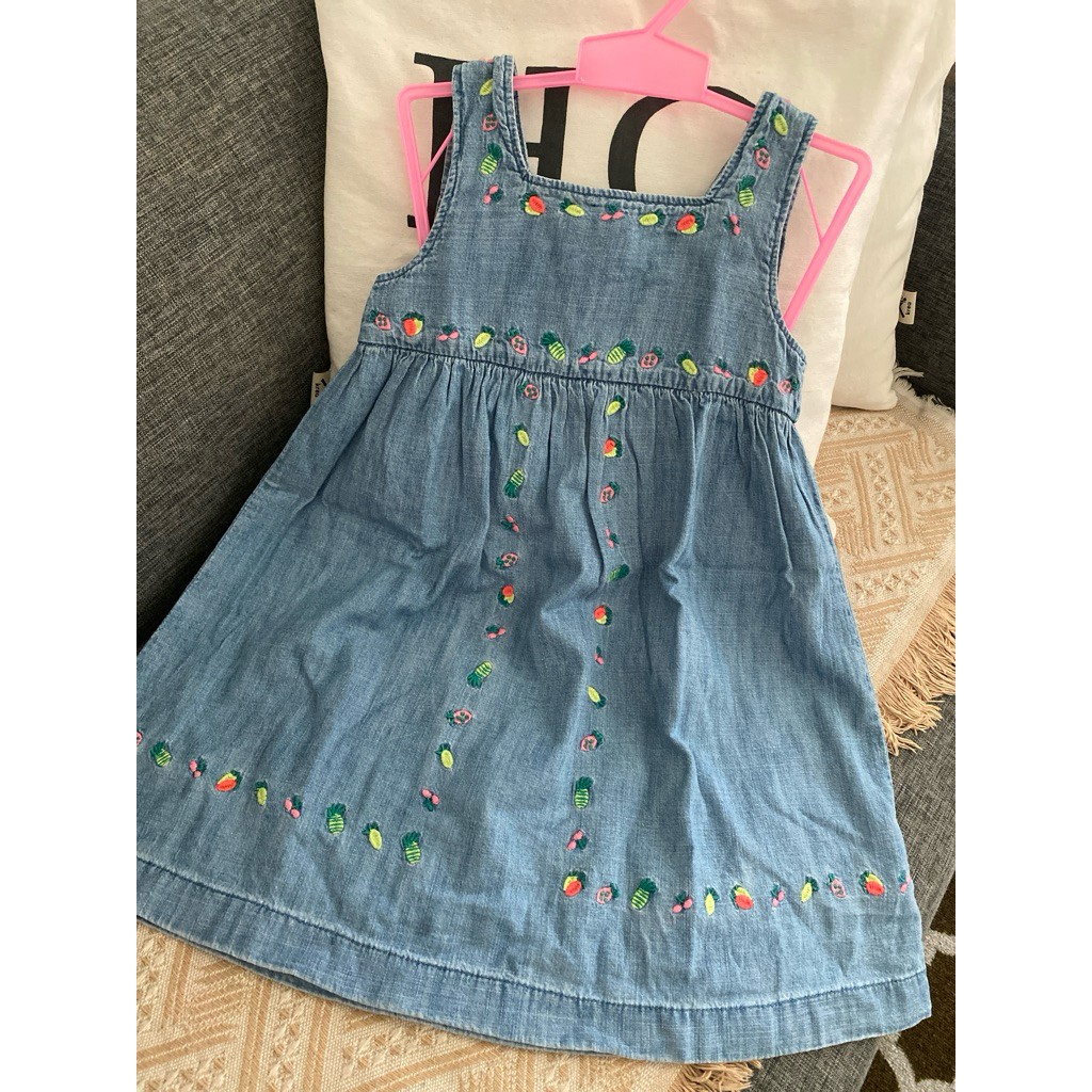 preloved dress jeans denim bordir anak perempuan kids dress anak perempuan jeans bordir buah 3-4t by